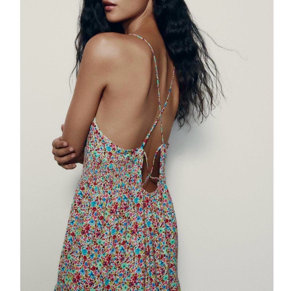 NWT Zara Floral Print Maxi Dress Open Back Strappy Extra Small Spring Summer